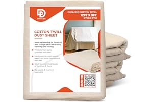 PRIMES DIY Twill Professional Quality Dust Sheet 12 x 9 ft, Heavy Weight Cotton for Painting & Decorating, Durable, Reusable Drop Cloths, Furniture Cover, Natural Canvas, High Grade Fabric 1 PCS