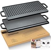 Overmont Reversible Cast Iron Non-Stick Rectangular Grill Pan with Handles | with handles for gas stove open fire oven, 51.5