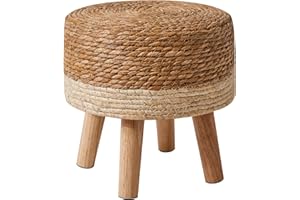 YMYNY Poggiapiedi in legno, Pouf Rotondo di Alghe Naturali con Sedile Intrecciato a Mano, Sgabello Morbido poggiapiedi imbottito, per soggiorno, Camera da Letto, 32×32×32CM Beige HBD027W