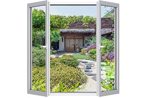 Cinkee Moustiquaire Fenêtre Peut être coupé individuellement | Pour fenêtres jusqu'à 250cm x 150 cm |Lot de 2 moustiquaire fenetre ajustable en maille fine, sans perçage, avec ruban adhésif -Noir