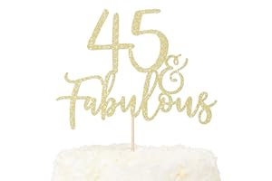 LOVENJOY Decoration Gateau Anniversaire 45 Ans Paillettes Dorées 45& Fabulous Cake Topper Happy 45th Birthday Deco Gateau Pour Décoration 45e Fête D'anniversaire