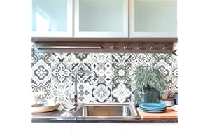 AMBIANCE STICKER 30 Stickers adhésifs carrelages | Sticker Autocollant Carreaux de ciment - Mosaïque carrelage mural salle de bain et cuisine | Carreaux de ciment adhésif mural - azulejos - 15 x 15 cm - 30 pièces