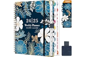 Gumiho Agenda Semainier 2024 2025 Spirale - A5 (Juillet2024-Juin2025)-Agenda Scolaire Avec boucle de stylo,Règle Signet & Autocollants de plan (Floride-B12)