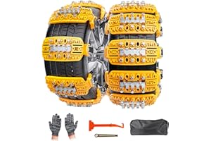 Oziral Cadenas de Nieve 6 piezas Ajustables Cadenas de Nieve Resistentes con Pala de Nieve de plástico y Guantes Cadenas de Nieve Duraderas para Coches Camiones SUV Ancho 165-265 mm