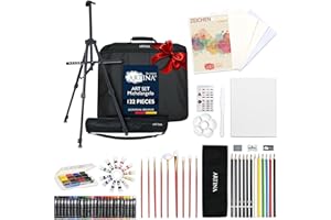 Artina Michelangelo Kit Peinture XXL avec Chevalet 122pcs – Grand Set Peinture Acrylique avec Crayons, Toile, Set de Pinceaux, Peintures Acryliques, Aquarelles, Craies Pastels – Set pour Tout Âge