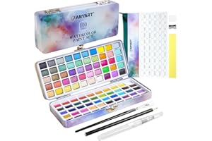Anyart Set Acquerelli 100 Colori in Scatola Portatile con 35 Metallizzati, Acquerelli Set Professionali, Watercolor Paint con Pennello e Carta per Acquerello, per Artisti e Pittori per Hobby