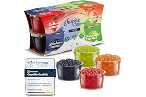 ‎THE INSPIRE FOOD COMPANY INSPIRE FOOD Bubble Tea Perlen Set - 4er-Pack Popping Boba Fruchtperlen | Erdbeere, Mango, Grüner Apfel, Heidelbeere | Tapioka Perlen 100% vegan und glutenfrei, ohne künstliche Farbstoff, je 100g