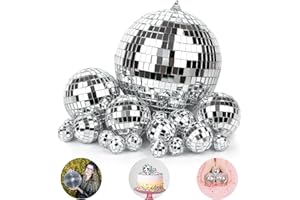BANBAN 18Pcs Mirror Disco Ball DJ Lighting Effect Silver Disco Ball Hanging Mirror Ball Cake Decorations Disco Themed Cake Toppers for 70s 80s Disco Party (5 Sizes)