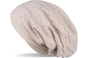 styleBREAKER Damen Beanie Mütze mit edler Strass-Nieten Applikation, Longbeanie Slouch 04024037