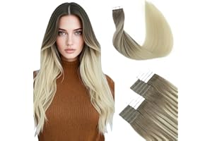 SURNEL Extensiones de Adhesivas de Pelo Natural, Castaño Ceniza a Platino 50g 35cm 20 Piezas Extensiones Adhesivas Pelo Natural Cabello Humano (T#8T60-35cm)