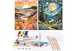 EFOTIML Paint by Numbers Kit per adulti principianti e bambini Età 8-12, 16x20 Canvas per kit di vernice per adulti in scatola colorata (senza cornice) - Sunrise Moon Stars Mountain (2PCS)