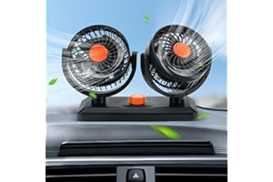 Aytop Car Portable Cooling Fan, 12V/24V Car Fan Dual Head Fan With 2 Speed Adjustable 360 Degree Rotation Electric Cooling Fan with Cigarette Lighter, Cooling Fan for Car Truck Van SUV (24V Orange)