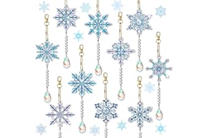 DNWFZ Diamond Painting Anhänger 10 Stück 5D Diamond Schneeflocken Painting Schlüsselanhänger Kinder Erwachsene, DIY Winter Double-Sided Diamant Painting Anhänger Weihnachten Craft Kits
