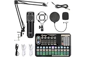 Asmuse Microfono a condensatore Bundle BM-800 Streaming Equipment Mic Kit con scheda audio dal vivo, stand microfono regolabile, kit microfono per la registrazione/trasmissione/streaming