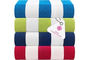 Casa Copenhagen Cabana Toallas de Playa, Bruto y Difícil, Secado rápido, para Piscina, Baño y Ducha, 76,2 x 152,4 cm, Juego de 4. Algodón Playa de Baño Toallas -Turquesa, Azul Real, Rosa, Verde