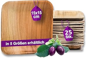 ‎WAIPUR Waipur Bio Palmblattteller - 25 Teller klein eckig 15x15 cm - Premium Einweggeschirr kompostierbar - Umweltfreundliche Partyteller - Palmblatt Geschirr