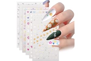 Owelth 6 Hojas Pegatinas para Uñas, 5D Relieve Pegatinas Uñas Autoadesiva, Adhesivos para Uñas Decorativas, Nail Stickers Florales DIY Decoraciones para Uñas para Mujeres Niñas Niños