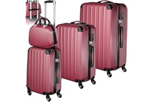 TecTake Lot de 4 Valises de Voyage Grande Taille Cabine Valise soute Multifonction en ABS Polypropylène, Valise de Voyage à roulettes avec Trousse de Toilette - Bordeaux