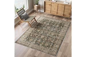 Dripex Washable Living Room Rug 120x170cm, Green Vintage Machine Washable Bedside Non Slip Luxury Soft Traditional Rug for Bedroom