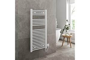 DuraTherm® 1100 x 500mm Staight Electric Heated Towel Rail Radiator Bathroom Warmer Wall Mounted Ladder Rad, Manual 250W White