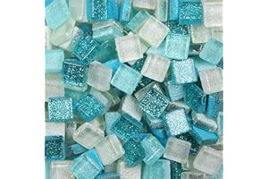 ANKTILY Azulejos de Mosaico Mezclados del Color, 1x1cm Cuadrado Piezas de Vidrio Kit Mosaico Teselas para la Decoración Casera o Manualidades de DIY 200g(Cielo azul)