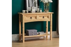 Amazon Basics Rettangolare TBC tavolo consolle Corona, 2 Cassetti Con Ripiano, Legno Di Pino Naturale, 70 x 83 x 31 cm (In precedenza marchio Movian)