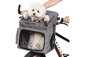 Ownpets Dog Bike Basket Bag Pet Carrier, Dog Car Seat with Safety Rope, Adjustable Shoulder Strap Portable Breathable Bicycle Basket Bag for Small Dogs and Cats