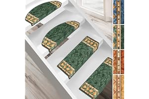 FLODI. Classic Carpet Stair Tread Mats, Ruegen, Set of 15 Pieces, Anti Slip Carpet Step Mats Self Adhesive Staircase Runner Pads (Green, Semicircular - 23 x 65 cm)