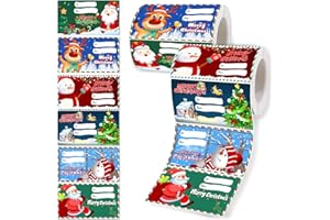 Famoby 2 Packs (Total:600pcs,300pcs/pack) Christmas Labels Gift Stickers Christmas Wrapping Paper for Christmas Presents Decoration Christmas Gifts Bags for Women Men Kids (2.95 x 1.6 inch)
