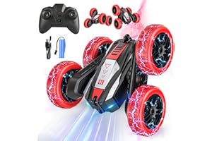 EVARY Ferngesteuertes Auto 3 4 5 6 7 8 Jahre,2.4Ghz Doppelseitig 360° drehbare RC Stunt Crawler mit Scheinwerfern und Cooler roter Nebel,Das passendste Weihnachts- oder Geburtstagsgeschenk für Kinder