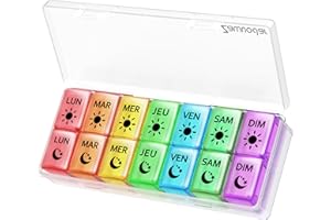 ZAWUODAR Pilulier Semainier Français Matin et Soir, Grand Pilluliers Medicaments 7 Jours 2 Compartiments Pilulier Hebdomadaire 2 Fois par Jour (Multicolore)
