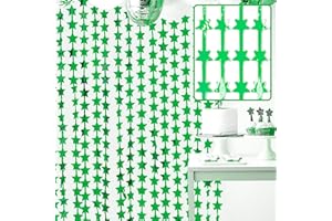 PartyWoo, 3 Stück, Lametta Vorhang, Partydeko für Geburtstag, Hochzeit, Party, Baby Shower, JGA (Grün, Stern, 1x2m), Grün-1463