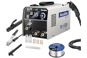 Harukiku135A Fülldraht Schweißgerät Ohne Gas,3-in-1 Elektroden Schweißgerät (Flux MIG/ARC,MMA/Lift WIG),mit Synergischem Drahtvorschub kompakter IGBT Inverter Schweissgerät, für Profis & Home DIY