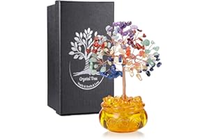 JSDDE Arbre à Argent Décoratif Pierres et Cristaux pour Décoration Intérieure Feng Shui Arbre de Vie en Cristal Chakras avec Bol au Trésor en Verre Porte-Bonheur Ouverture Magasin 13-14cm (7 Chakras)