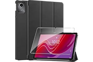 ROJEUINN Hülle für Lenovo Tab M11 2024 11 inches Tablette Case Cover+1 Stücks Schutzglas Schutzfolie,Superleicht Dreifach Falt Klapp Schutzhülle Case mit Auto Schlaf/Wach Funktion - Schwarz