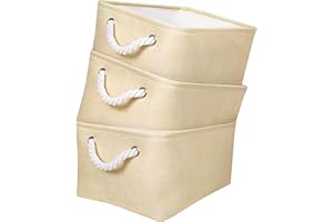 Mangata Boîtes de Rangement en Tissu, paniers de Rangement, Organisateur pour la Maison/Le Bureau/l'école, pour étagères, Placard, Armoire, Jouets, Pack de 3 (Beige, Medium) (Beige, Medium)