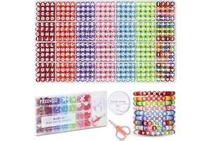 FZIIVQU 1400pcs Letter Beads Kit, 6 Colors 4x7mm Transparent Color Alphabet Beads, Number Heart Bead for Friendship Bracelet Making Kit