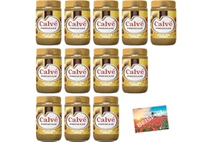 Set 12x Calve Pindakaas Erdnussbutter mit Stückchen 650 g I Erdnussbutter zum Frühstück I Protein I creamy Peanutbutter mit Erdnuss-Stücken I cremig und lecker I Gesundheit I Holland-Box by Vriens