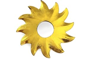 TEMPELWELT Feng Shui lustro dekoracyjne słońce Ø 20 cm z drewna w kolorze złotym, dekoracja ścienna symbol spleksów słonecznych czakra, kierowanie energią, lustro energetyczne