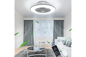 Unikcst Modern 32W Ceiling Fans with Lights Mute,Flush Ceiling Fan with Lamp Grey with Remote Control,3-Color Dimmable 3 Wind Speeds for Bedroom Living Room