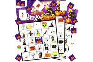 OPEIXSAYKOC Bingo de Halloween, Tarjetas de Bingo para Fiestas de Halloween, Tarjetas de 24 Jugadores, Juegos para el Aula Escolar, para Fiestas, Artículos para Fiestas Infantiles de Cumpleaños, Hogar