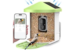 Cozion Mangeoire Oiseaux avec Caméra et Panneau Solaire, Mangeoire Extérieure Caméra d'observation des Oiseaux Nichoir Oiseaux Exterieur Caméra Nichoir AI Reconnaissance Notification Instantanée