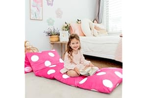 Butterfly Craze Floor Pillow Case, Mattress Bed Lounger Cover, Polka Hot Pink, King, Cozy Seating Solution for Kids & Adults, Recliner Cushion, For Reading, TV Time, Sleepovers, & Toddler Nap Mat