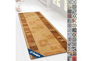‎FLOORDIREKT Floordirekt Teppichläufer mit Muster - maßgefertigter Feinschlingen Teppich Läufer für Küche, Flur & Wohnraum - Ornament Vintage Orient Gitter (80 x 250 cm, Akzent Beige)