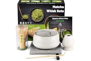ADMYGO Matcha Set da 7 pezzi, Matcha Broom, Macha Tea Set with Matcha Spoon, Whisk Holder, Matcha Scopa, Shovel, Strainer, Matcha Accessories Traditional Japanese Tea Ceremony Best Gift, Bianco