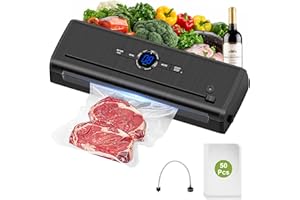 ‎KLGFI KLGFI Vakuumiergerät, 7 in 1 Vakuumierer für Lebensmittel mit 50 Vakuumierbeutel, Trocken-/Feuchtmodus Folienschweißgerät Profi mit Cutter Luftsaugschlauch und Digitalem Countdown