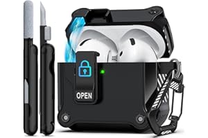 R-fun Custodia Compatibile con AirPods 4, Compatibile con AirPods 4 Gen (2024) (USB-C), Cover Flip Automatica con Protezione Completa e Blocco con Kit di Pulizia e Portachiavi,Nero