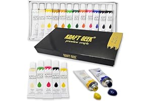 KRAFT GEEK Acrylic Paint Set – 12 Vibrant Colours for Artists, Beginners & Kids – Ideal for Crafts, paper and Canvas. Rich Pigments Art set (12 Colours Acrylic)