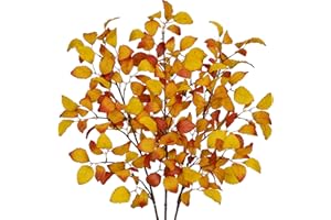 Briful 3PCS Artificial Fagus Leaf Stems Autumn Leaves Fake Fagus Sylvatica Foliage, Golden Yellow Fake Beech Leaf Branch with Long Stems for Floral Arrangements Autumn Decorations