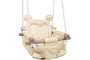 Tulano Hop 30 Beige| Baby Schaukel Hängesitz für Kinder 6-36 Monate | Indoor & Outdoor | Sicherheitsgurt & Kissen | Holz & Baumwolle | Einfache Montage | Belastbar bis 60 kg